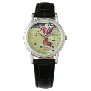 Montre Abstraite pelouse Bowls Huile Paint Ladies Leather