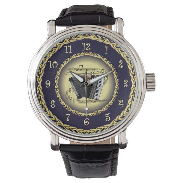 Montre Accordion ~ Scroll musical ~ Gold/Navy Blue ~ (devant)