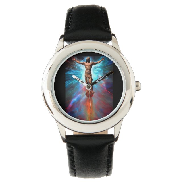 Montre Acier inoxydable Noir Jésus Donner Merci Regarder (devant)