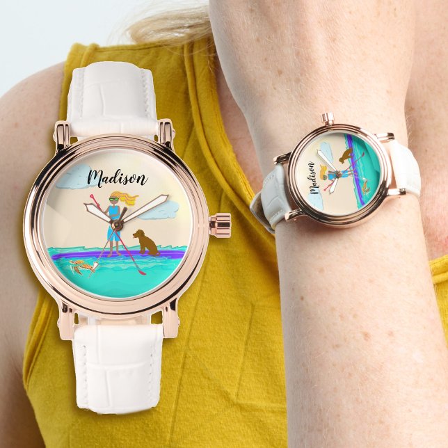 Montre Ado fille Paddleboard Chien SUP Nom Modèle (Créateur téléchargé)