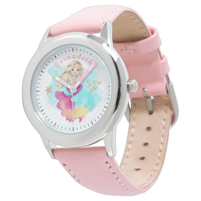 Montre Adorable Blonde Ocean Mermaid PInk Girl (Incliné)