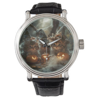 Montre Adorable chatons d'Halloween avec Citrouilles
