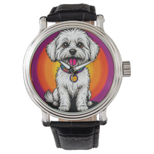 Montre Adorable chien de dessin portant une chaîne