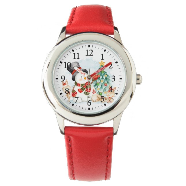 Montre Adorables Bunnies Snowman De Noël Et Enfants D'Arb (devant)