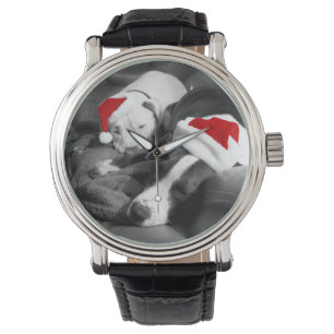 Montre adorables chiots pitbull endormis noël santa