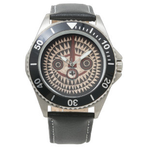 Montre African Leather Wrist Watch - Tribal Mask Watch