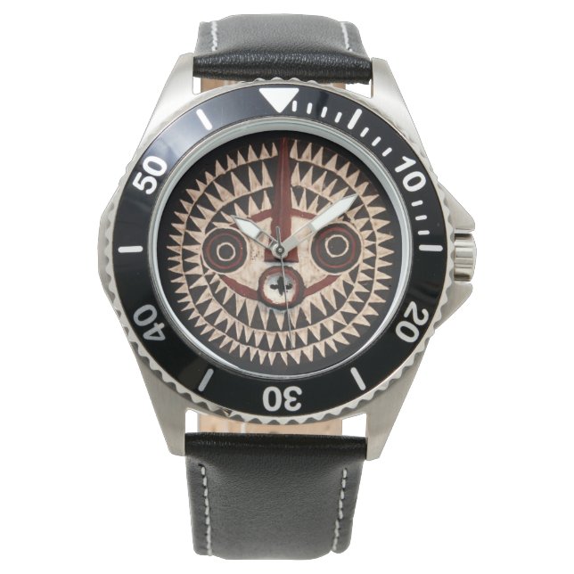 Montre African Leather Wrist Watch - Tribal Mask Watch (devant)