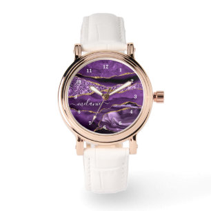 Montre Agate Purple Gold Parties scintillant Marbre Nom p