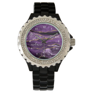 Montre Agate Violet Or Parties scintillant Votre nom Rega