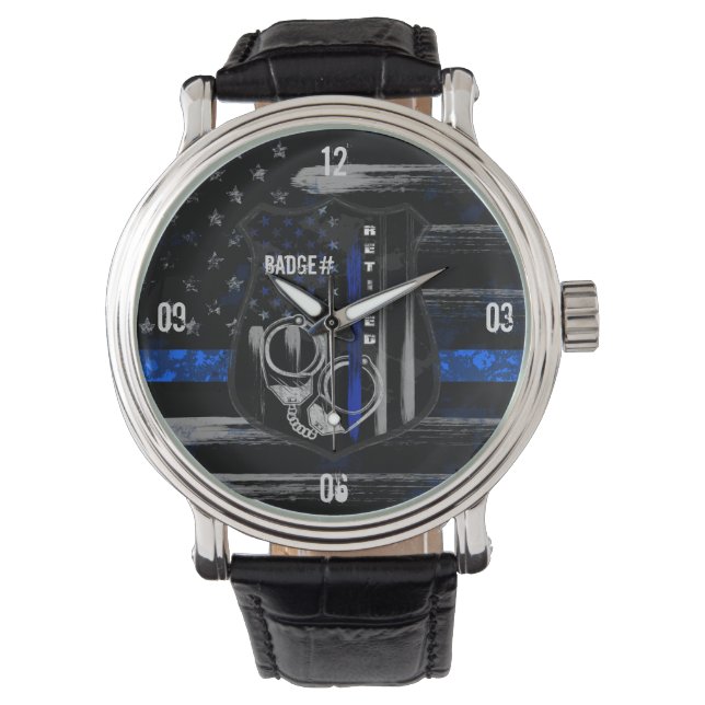 Montre Agent à la retraite Blue Line Leather Watch (devant)