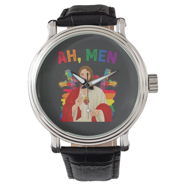 Montre Ah Men Funny LGBT Gay pride Jesus Christian (devant)
