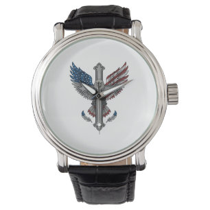 Montre Aigle Patriotique Croix Gravure Vintage Vecteur Dé