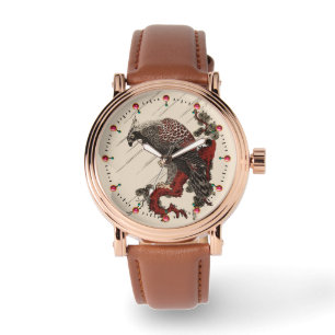 Montre AigLE SUR LA BRANCHE À PINS DANS LA PLUIE Ukiyoe