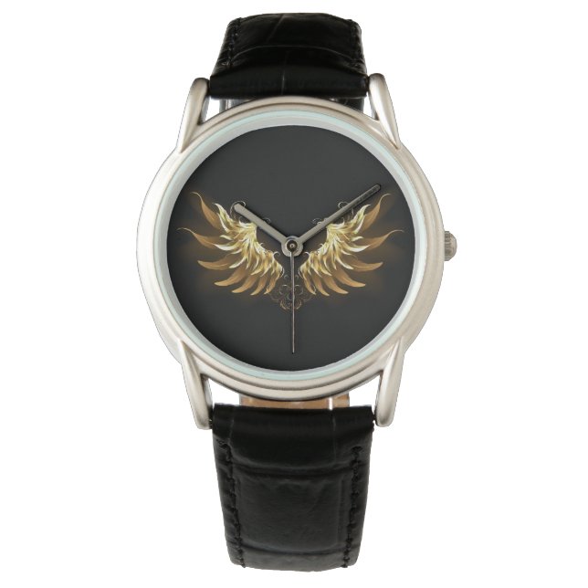 Montre Ailes d'Ange d'or sur arrière - plan noir (devant)