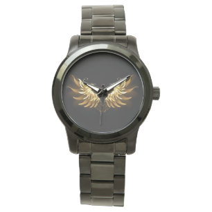 Montre Ailes d'Ange d'or sur arrière - plan noir