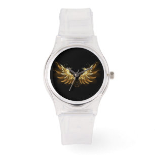 Montre Ailes d'Ange d'or sur arrière - plan noir