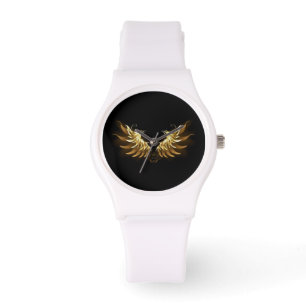 Montre Ailes d'Ange d'or sur arrière - plan noir