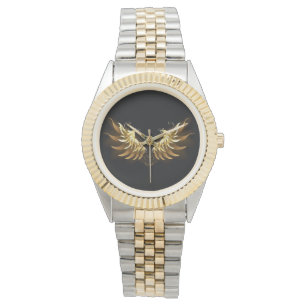 Montre Ailes d'ange dorées sur fond noir
