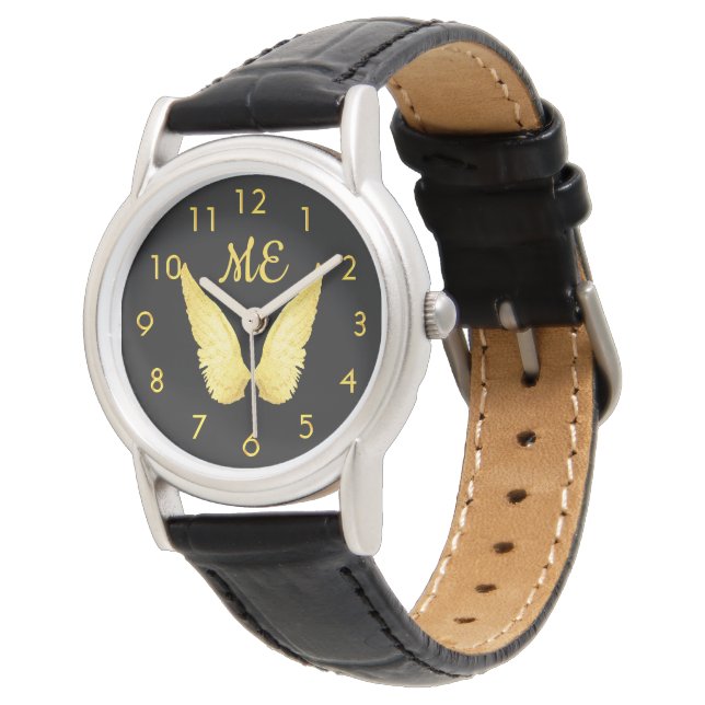 Montre Ailes d'ange en or noir monogrammé (Incliné)