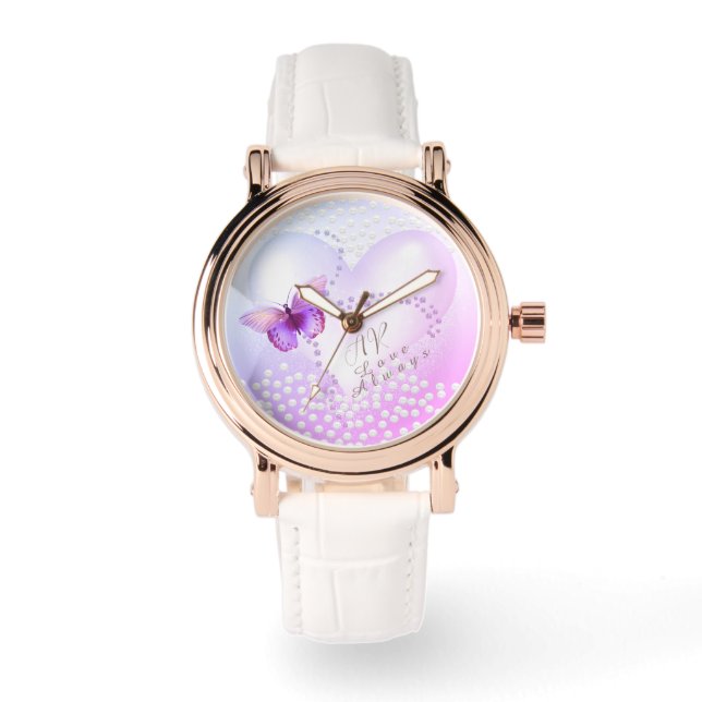 Montre Aimer toujours Papillon du coeur pourpre (Recto)