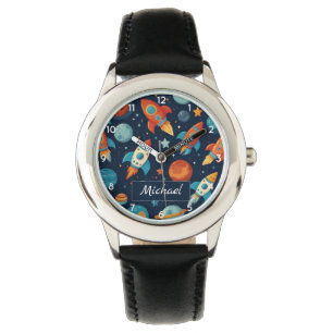 Montre Ajouter votre nom Cool Rocket Space et Planètes