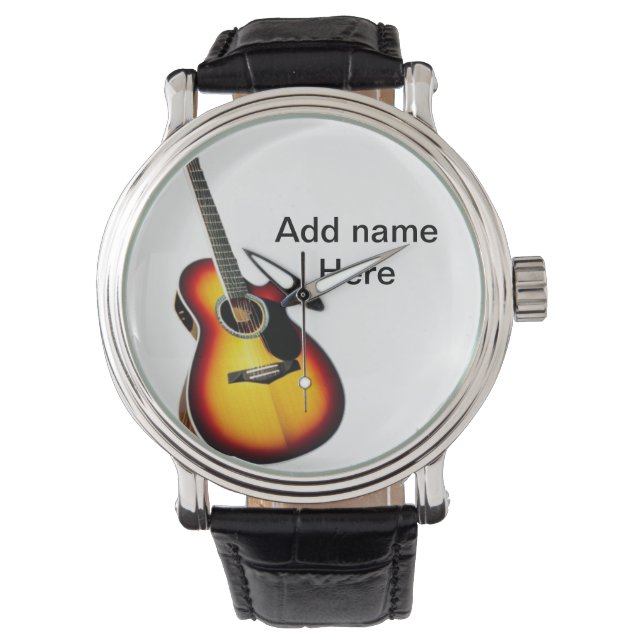 Montre Ajouter votre nom texte brun acoustique guitare éd (devant)