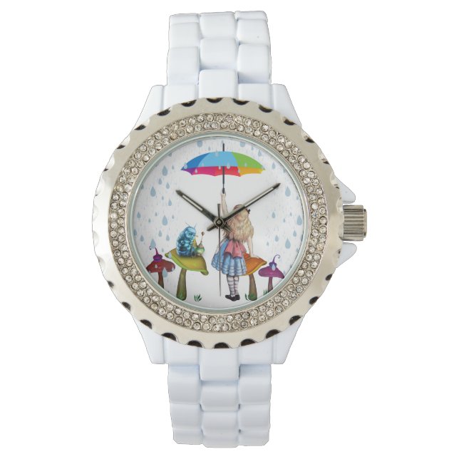 Montre Alice Wonderland, Enamel blanc de Rhinestone (devant)