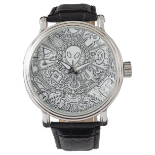 Montre Alien Mandala noir et blanc