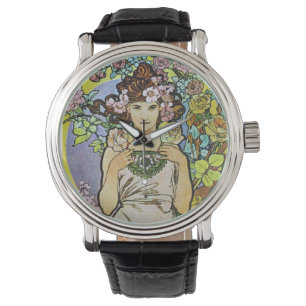 Montre Alphonse Mucha Art Nouveau Floral fille