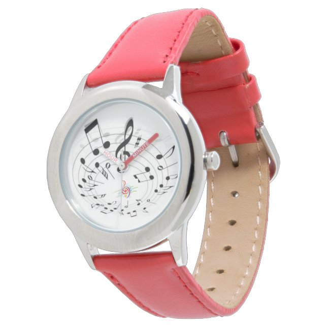 MONTRE AMATEURS DE MUSIQUE REGARDE EN CUIR ROUGE POUR LES (Incliné)