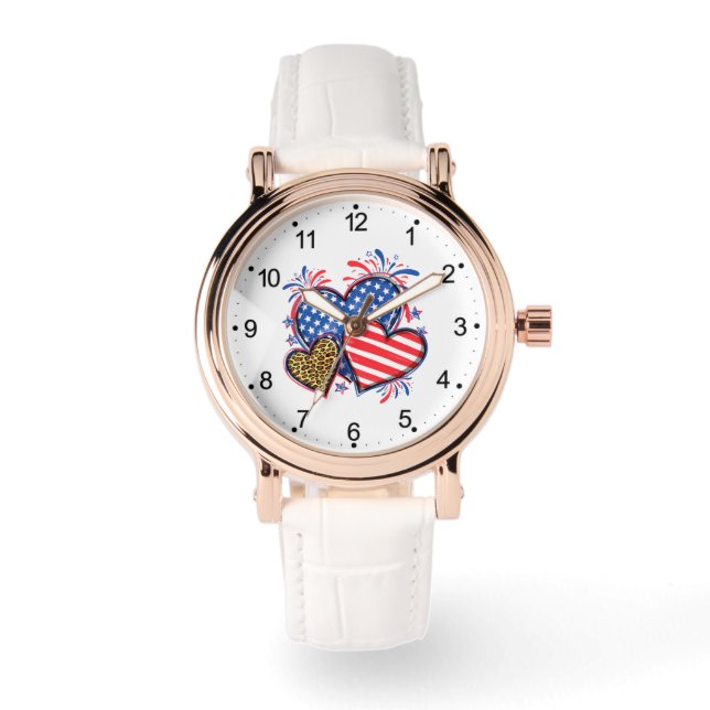 Montre American Flag Heart Leopard Sublimation-64210 (Recto)