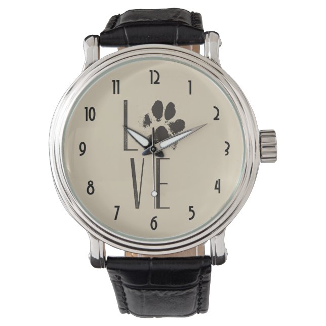 Montre Amour avec animal Empreinte de patte Brown Grunge  (devant)