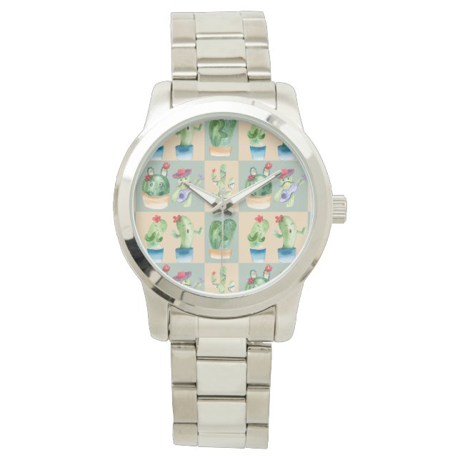 Montre amour cactus - aquarelle (devant)
