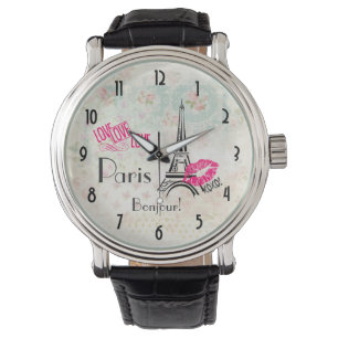 Montre Amour Paris avec Tour Eiffel en Motif Vintage