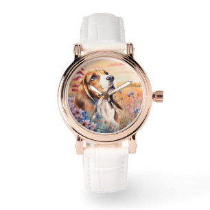 Montre Amoureux de chien Beagle avec grès de prairie de f