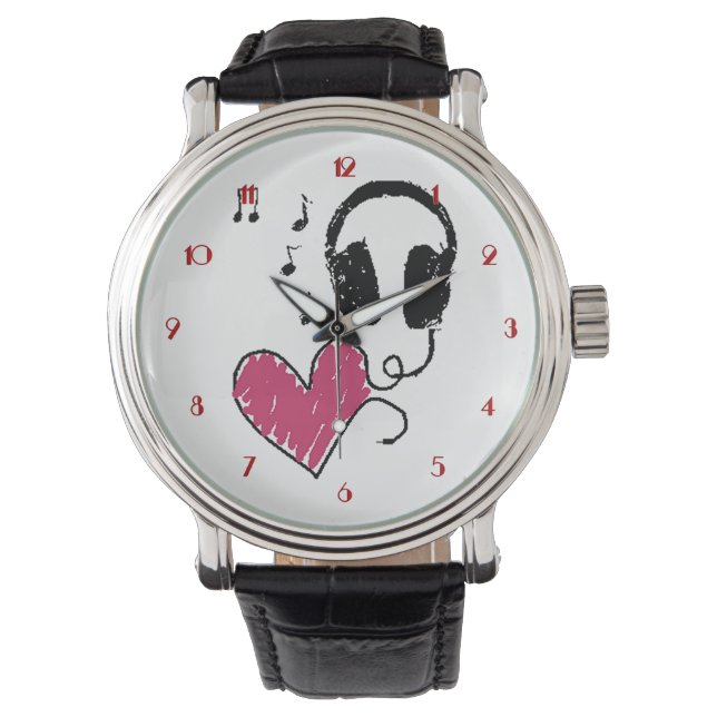 Montre Amoureux de musique Coeur casques Montre-poignet (devant)