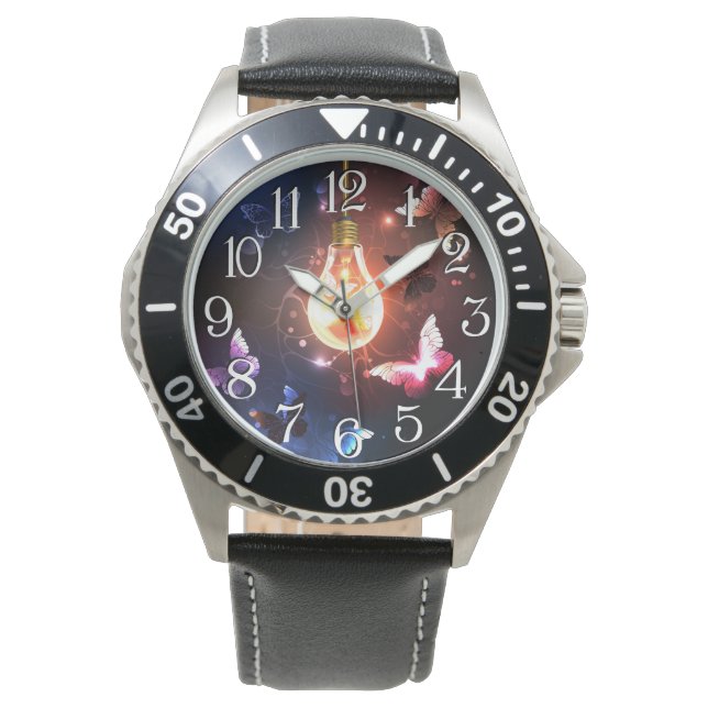 Montre Ampoule lumineuse avec papillons nocturnes (devant)