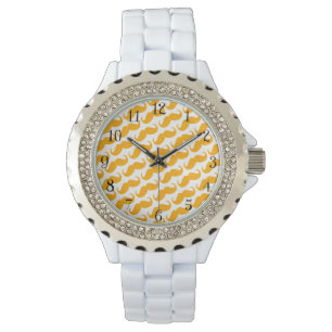 Montre Amusant Motif à la mode Orange Neon Mustache