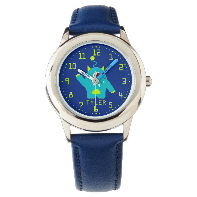 Montre Amusants enfants alien bleu aqua ajouter votre nom (devant)
