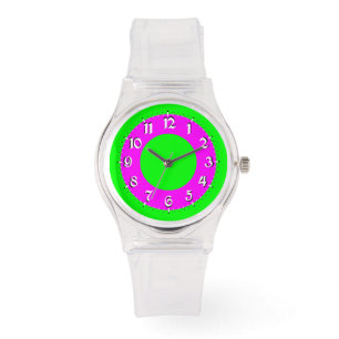 Montre analogique rose et vert sportif
