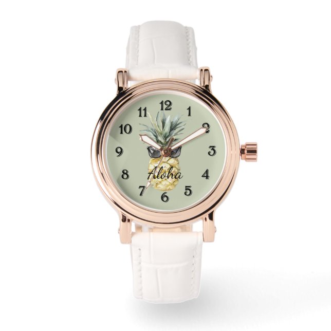 Montre Ananas tropical vert Aloha avec lunettes de soleil (Recto)
