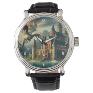 Montre Ancien château attaqué par un dragon volant