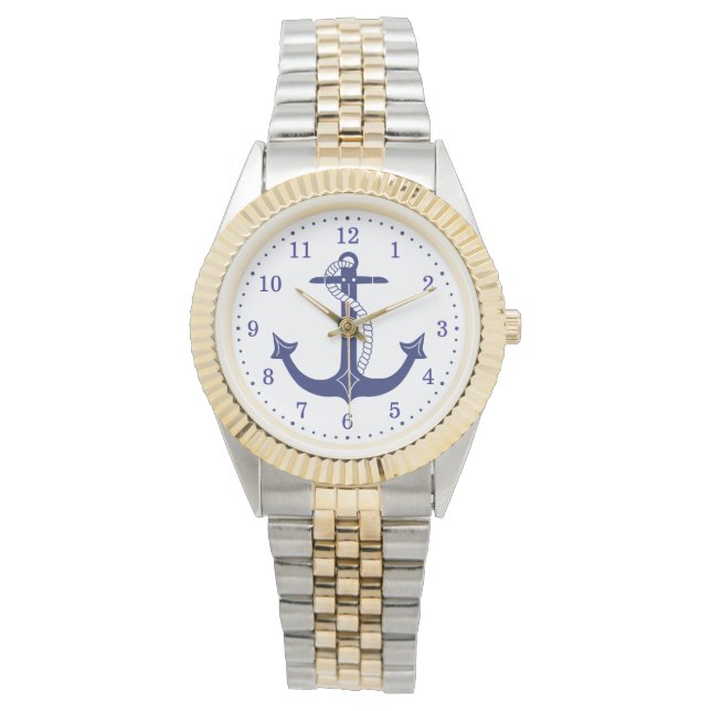 Montre Ancre bleue marine avec corde (devant)