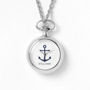 Montre Ancre bleue marine avec nom personnalisé