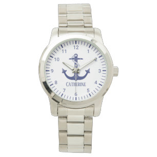 Montre Ancre bleue marine Nom du monogramme