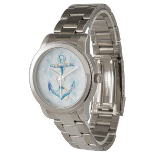 Montre Ancre d'aquarelle bleue