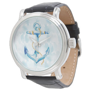 Montre Ancre d'aquarelle bleue