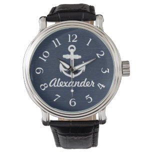 Montre Ancre marine bleu/blanc Surveillance personnalisée