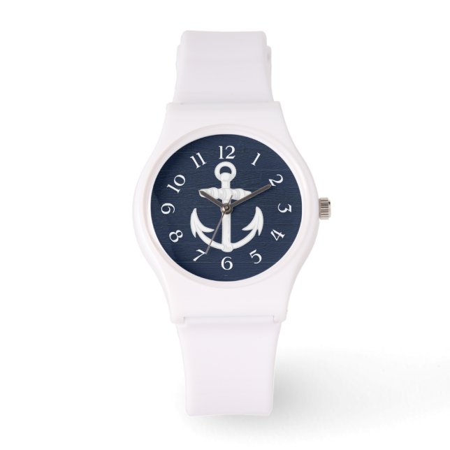 Montre Ancre nautique bleu/blanc de la Marine avec nombre (Recto)