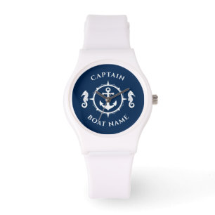 Montre Ancre nautique Cheval de mer Capitaine Nom de bate